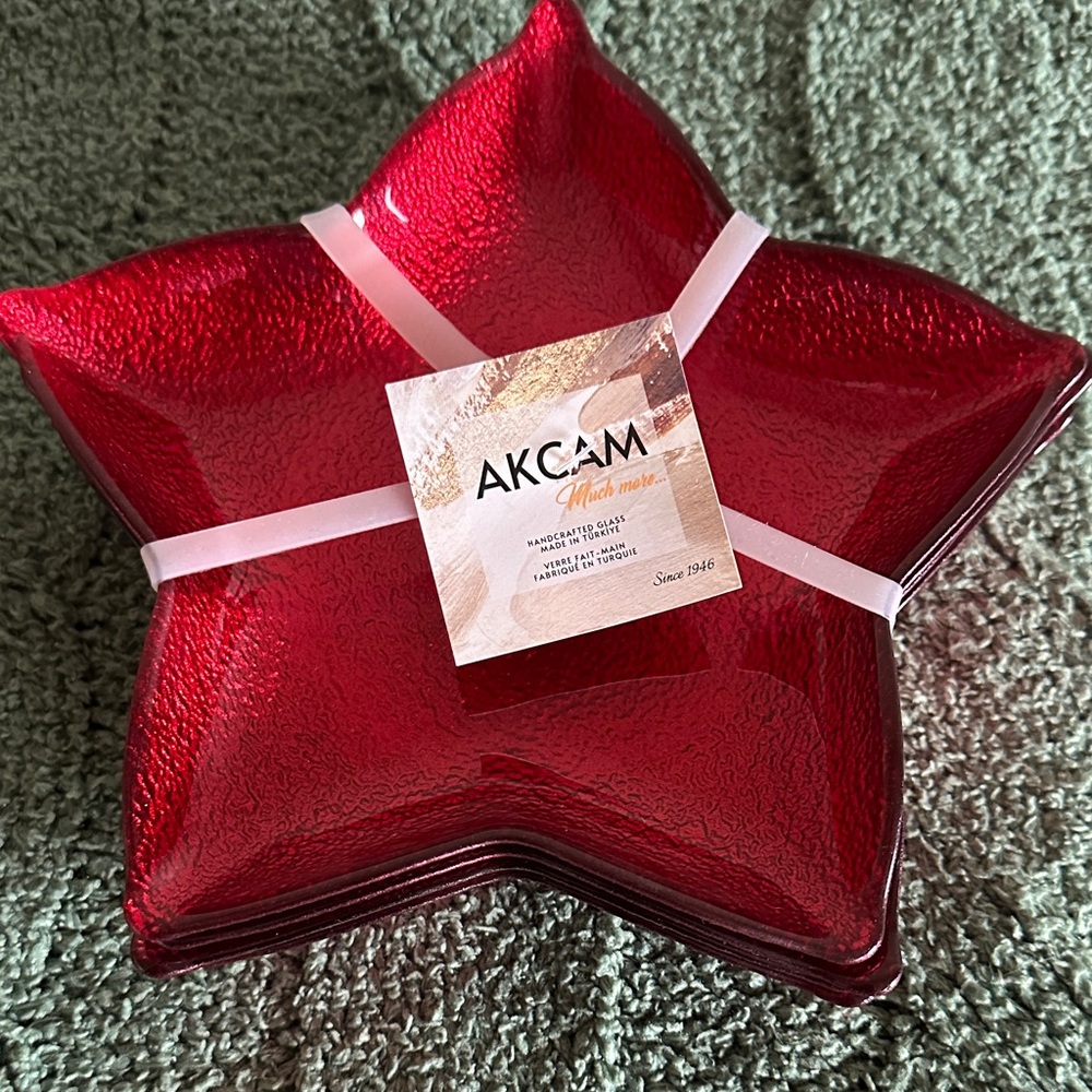 Akcam Glass Holiday Christmas Star Shaped Plates Gorgeous! NEW! - Picture 8 of 9